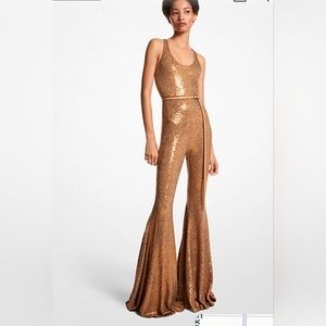 Michael Kors CollectionHand-Embroidered Sequin Stretch Matte Jersey Flared Jump